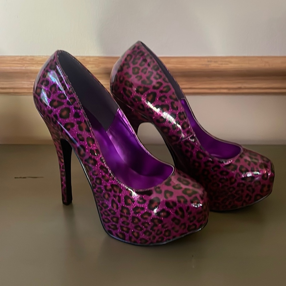Purple Chetah Bordello Heeled Platform shoes from Pleaser